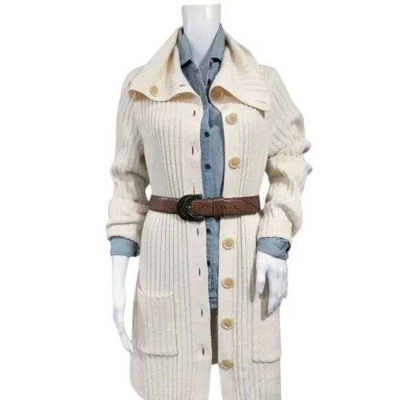 Banana Republic Italian Wool Cardigan L Ribbed Lagenlook Woolblend Preppy - Picture 2 of 11